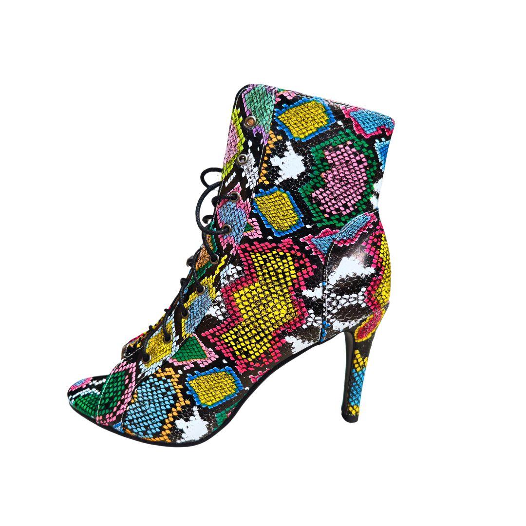 Colorful Reptile Print Heeled Boots DearMx.com