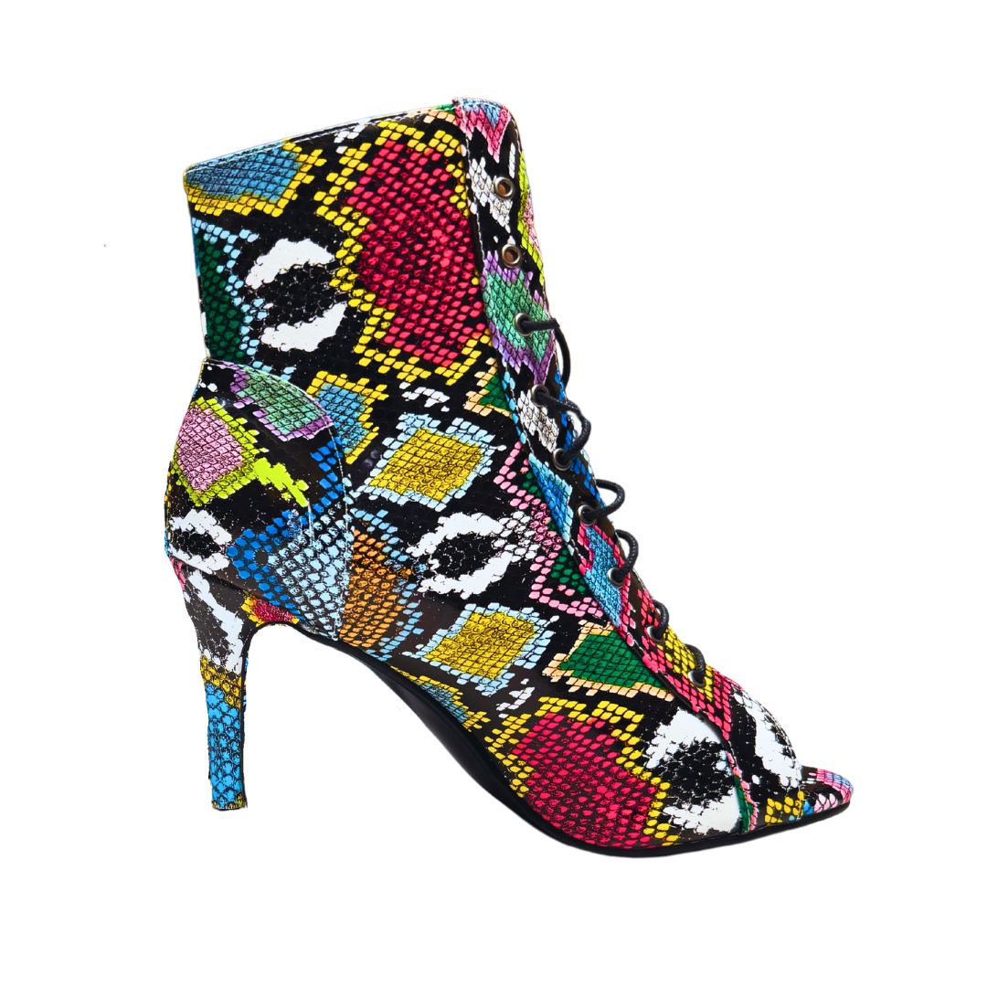 Colorful Reptile Print Heeled Boots DearMx.com