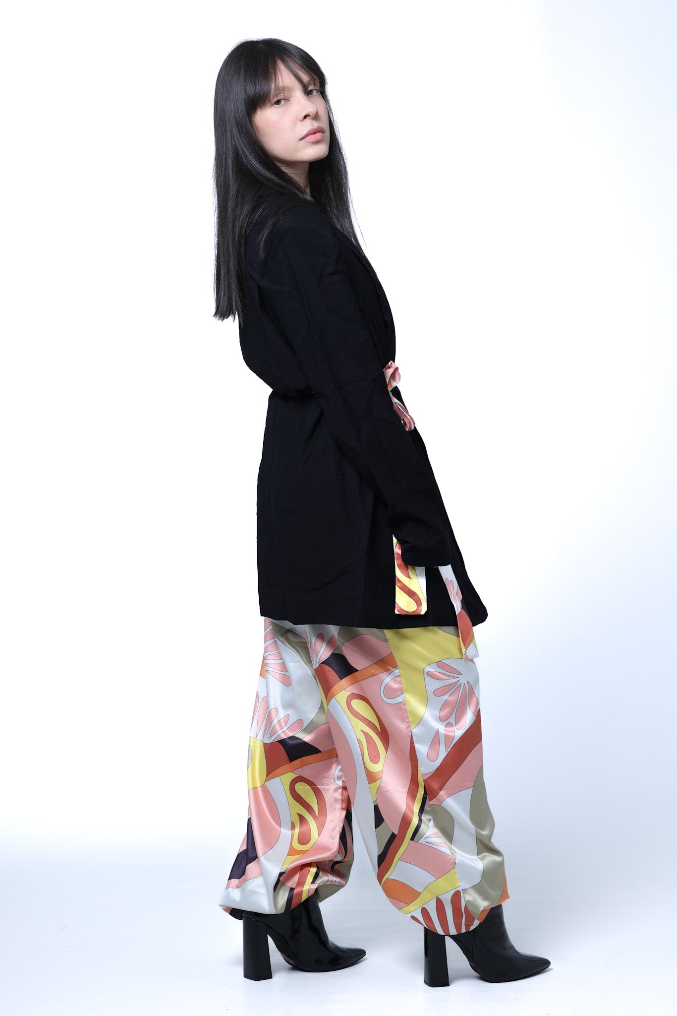 Patterned Contrast Jacket Set