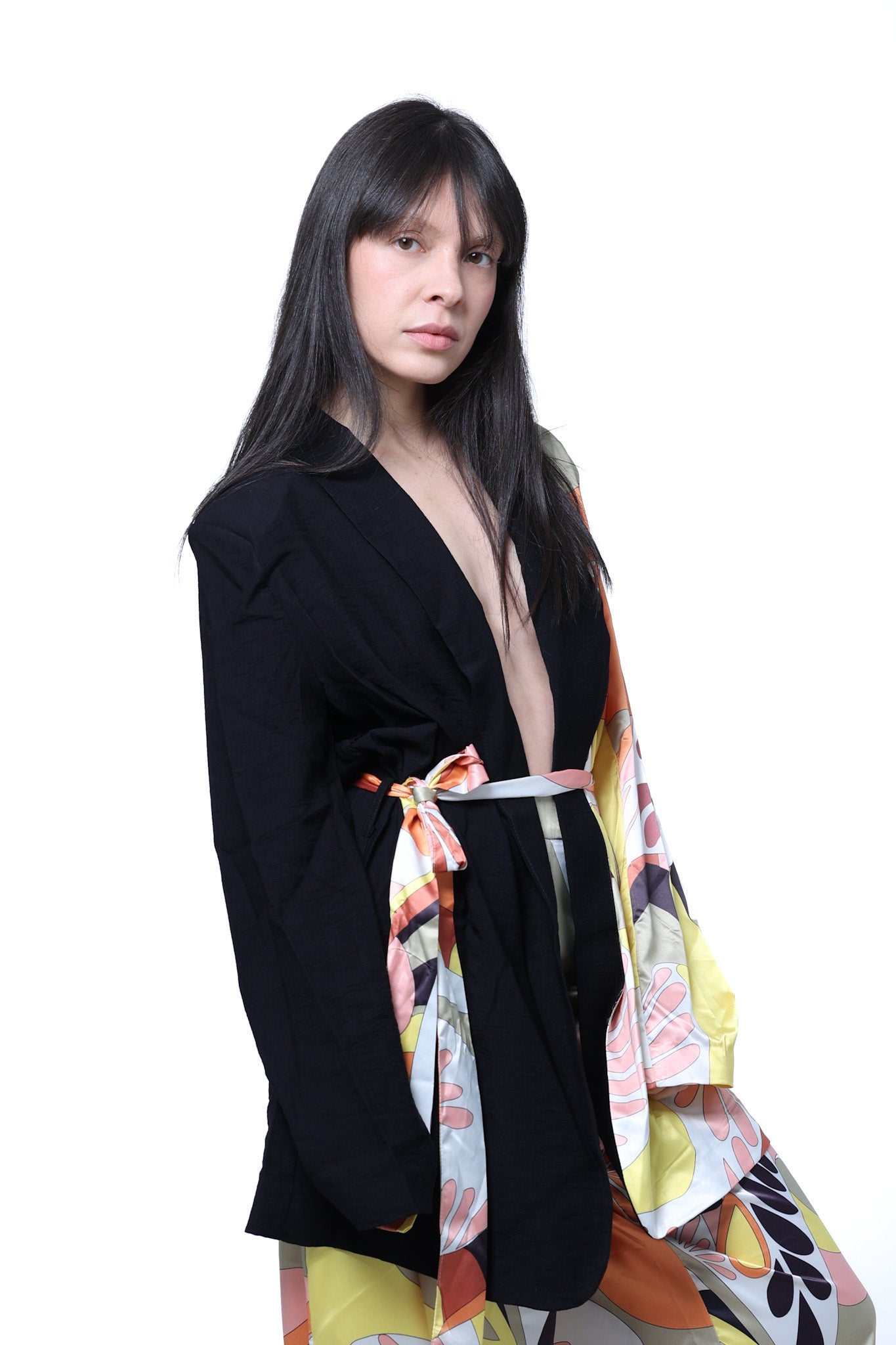 Patterned Contrast Jacket Set