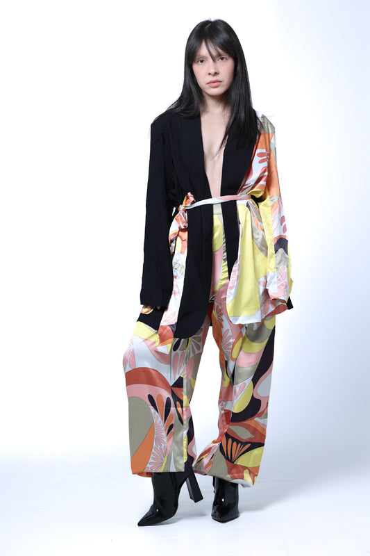 Patterned Contrast Jacket Set