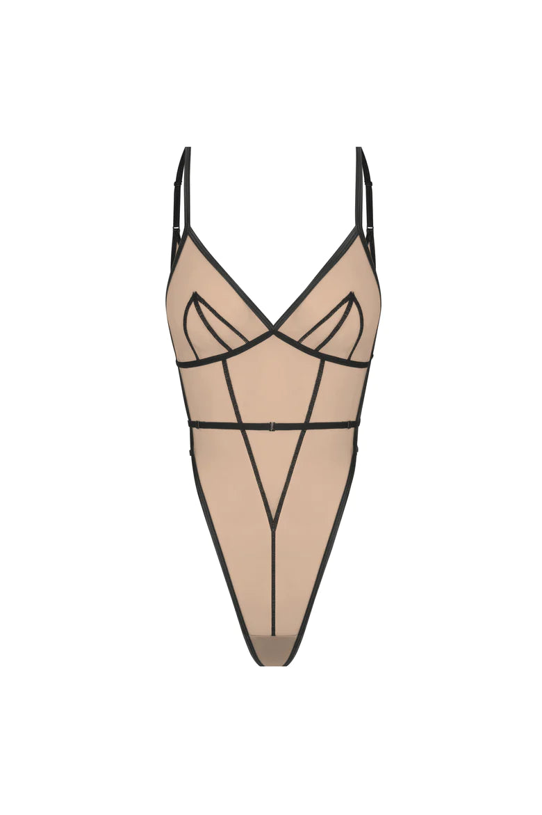 Axel Dark Nude Wrap Strap Bodysuit DearMx.com